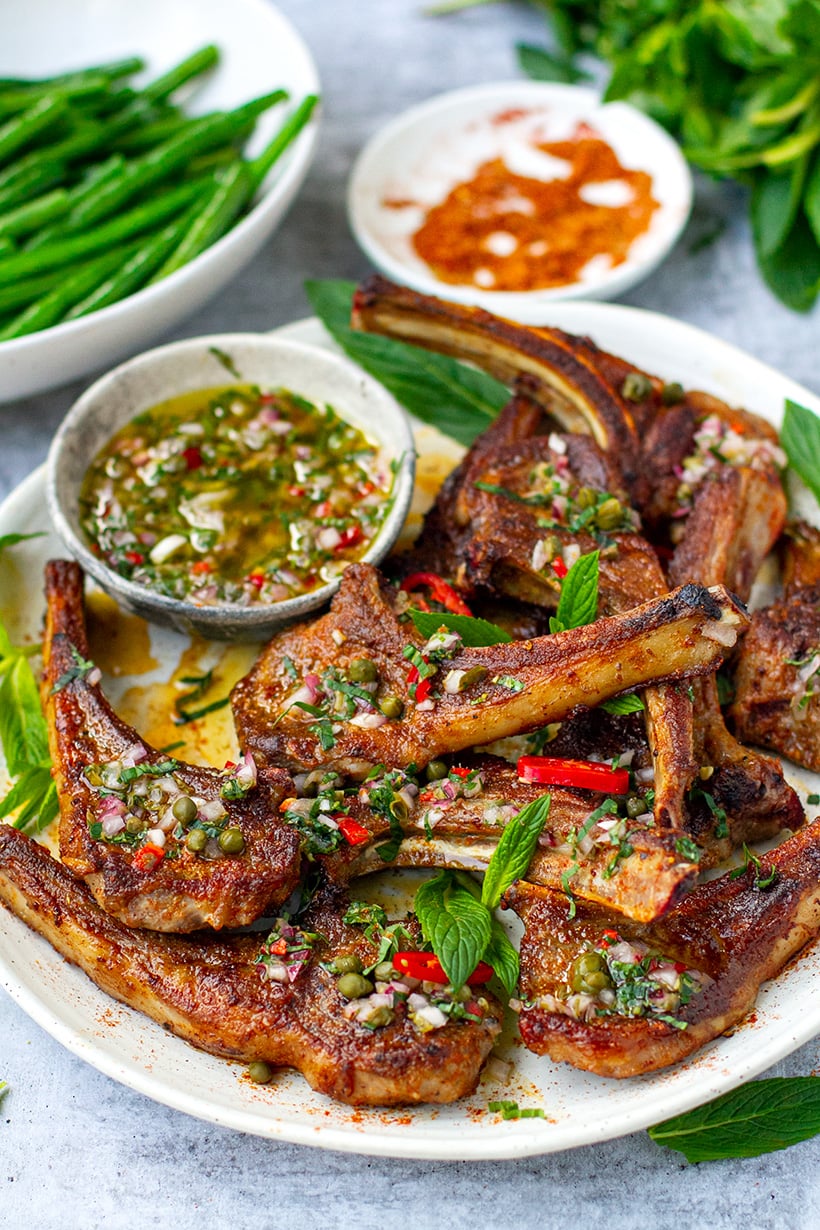 Grilled Spiced Lamb Cutlets With Mint Vinaigrette