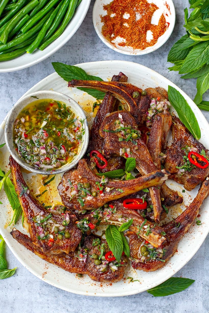 Spiced Pan-Fried Lamb Chops With Mint Vinaigrette