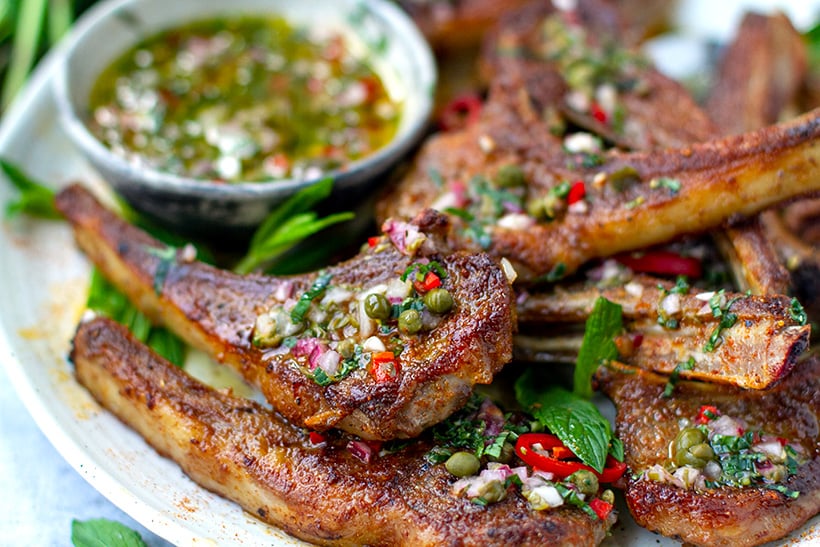 Lamb cutlets recipe with spice rub and mint vinaigrette