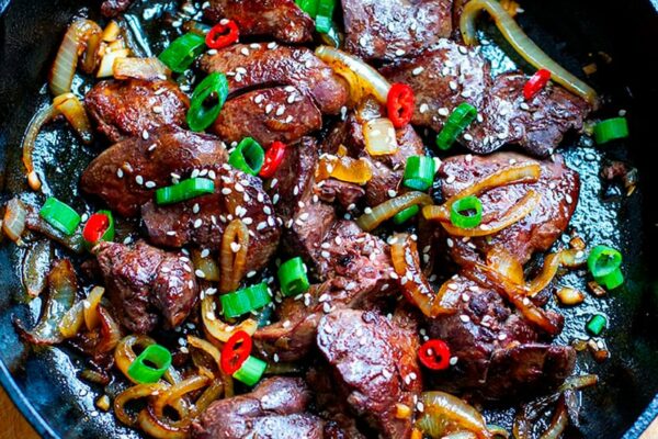 Chicken Livers & Onions With Honey Soy Sauce