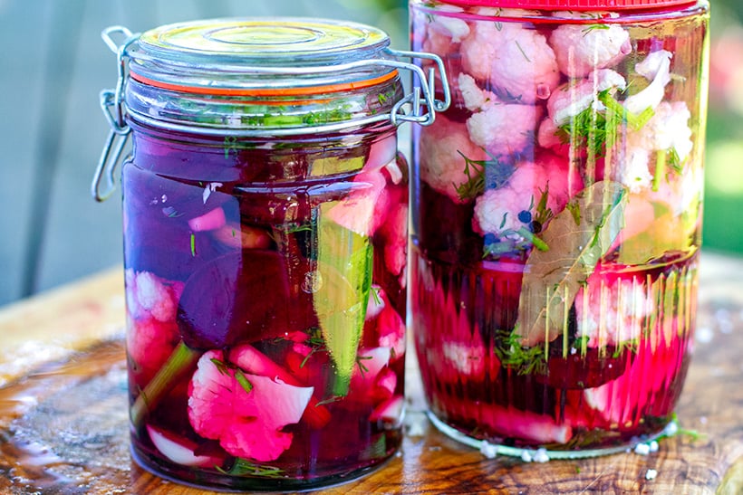 Lacto-fermented pickles - beets and cauliflower