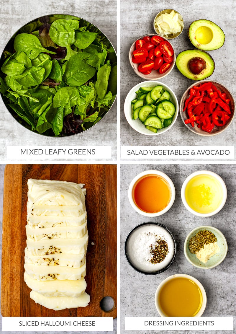 Avokadolu hellim salatası için malzemeler