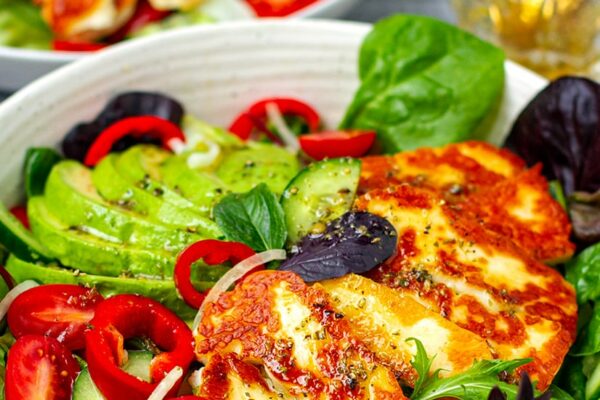 Mediterranean Salad With Grilled Halloumi & Avocado