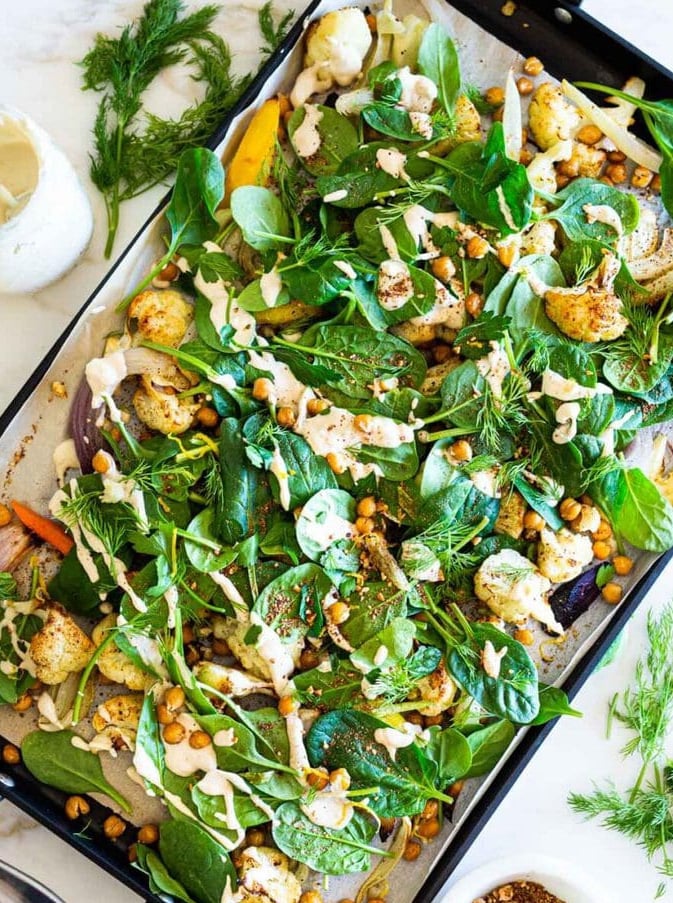 Low carb winter salad with chicken and cauliflower