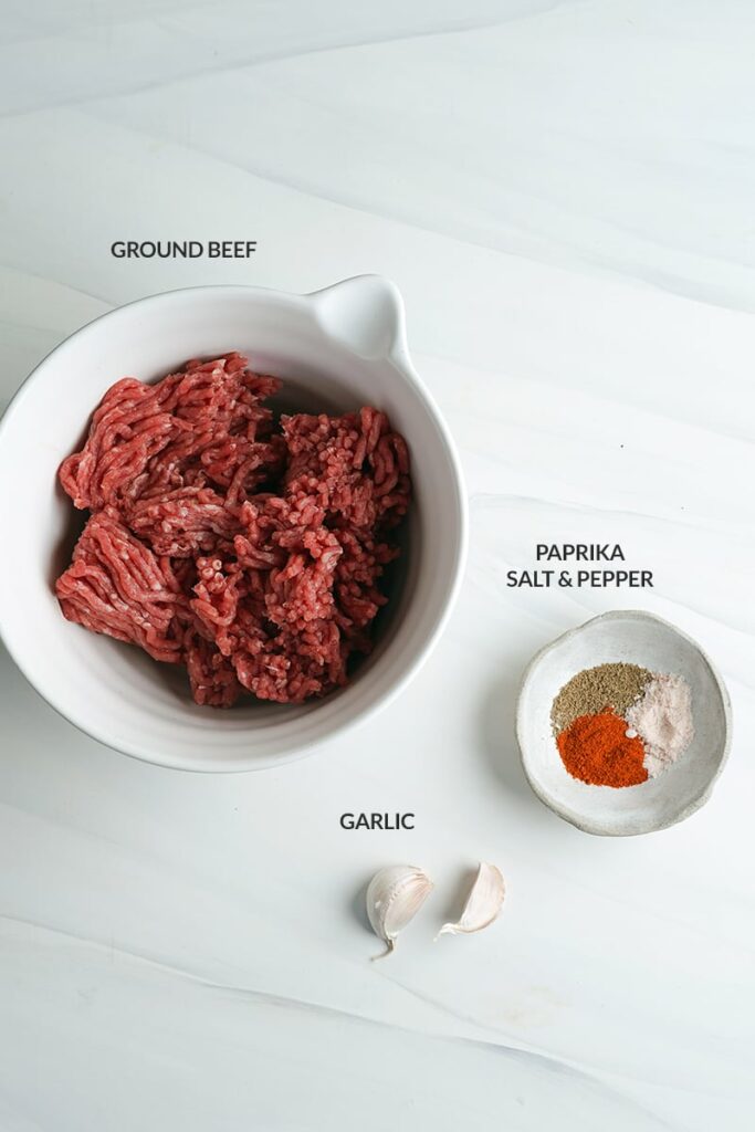 Ingredients for beef burger patties