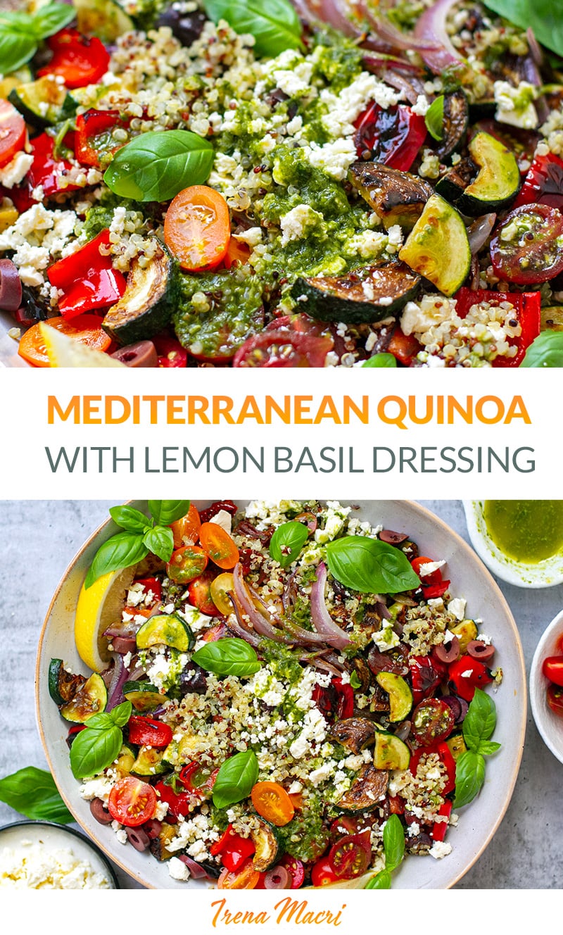 Salade de quinoa méditerranéenne avec vinaigrette au citron et au basilic