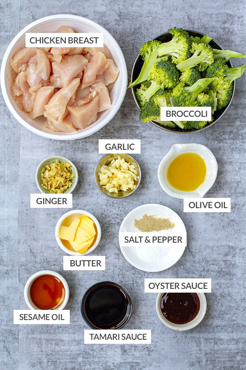 Ingredientes de la receta de pollo con brócoli