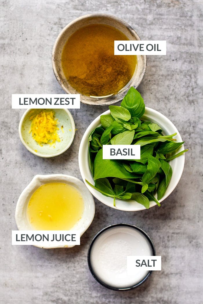 Ingredientes de la vinagreta de limón y albahaca