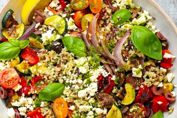 Mediterranean Quinoa Salad With Lemon Basil Vinaigrette
