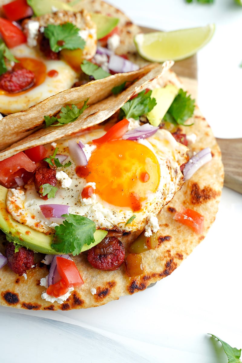 Breakfast Tacos with chorizo and eggs (low-carb version)