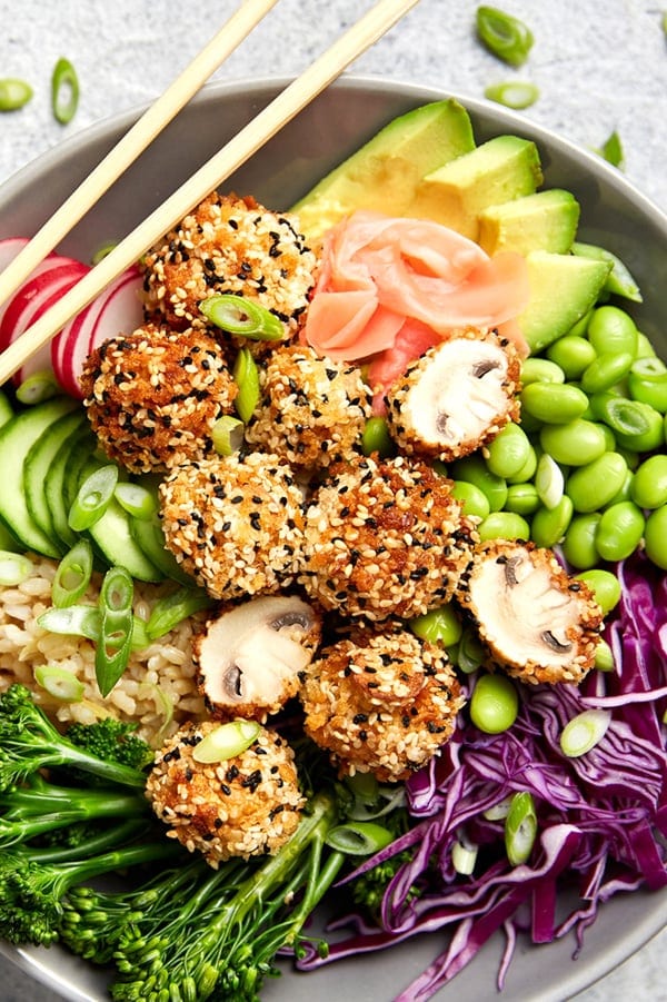 Crispy Sesame Mushrooms Poke Bowls