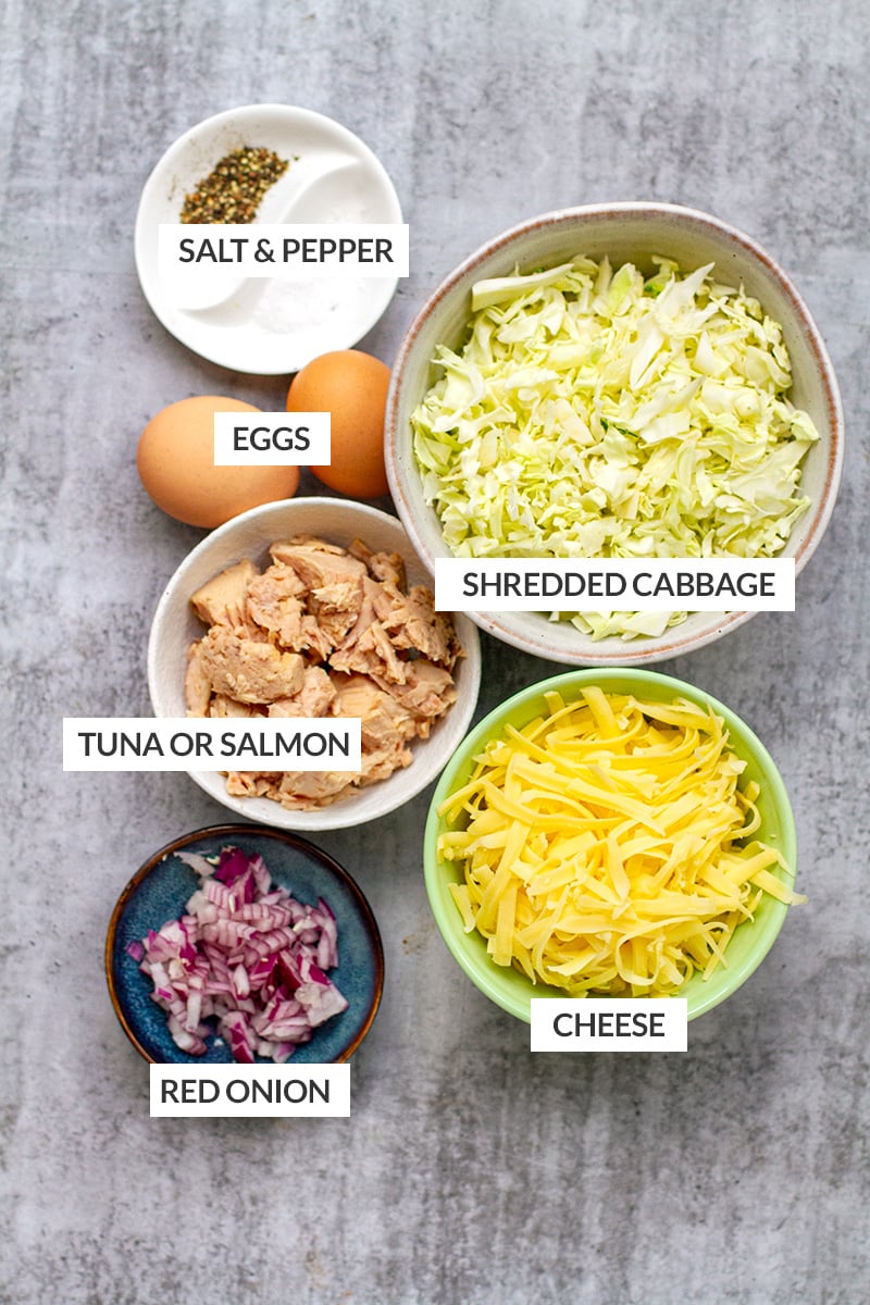 Ingredientes para tortitas de col con atún o hamburguesas