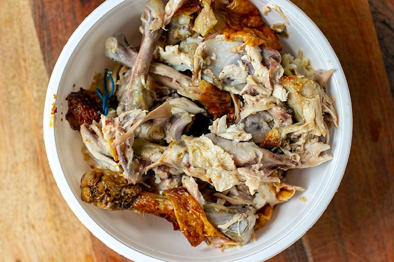 Leftover chicken bones and skin for broth