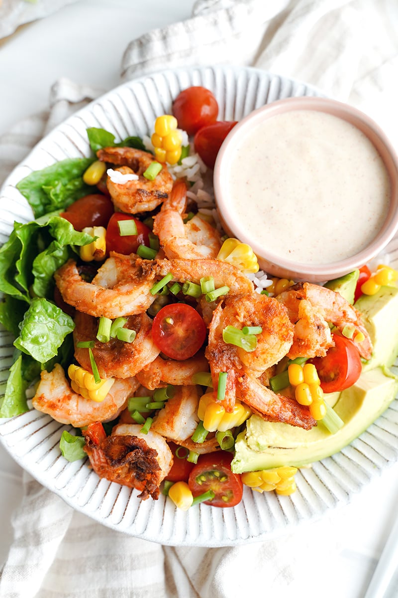 Grilled Shrimp Salad Bowls With White BBQ Sauce