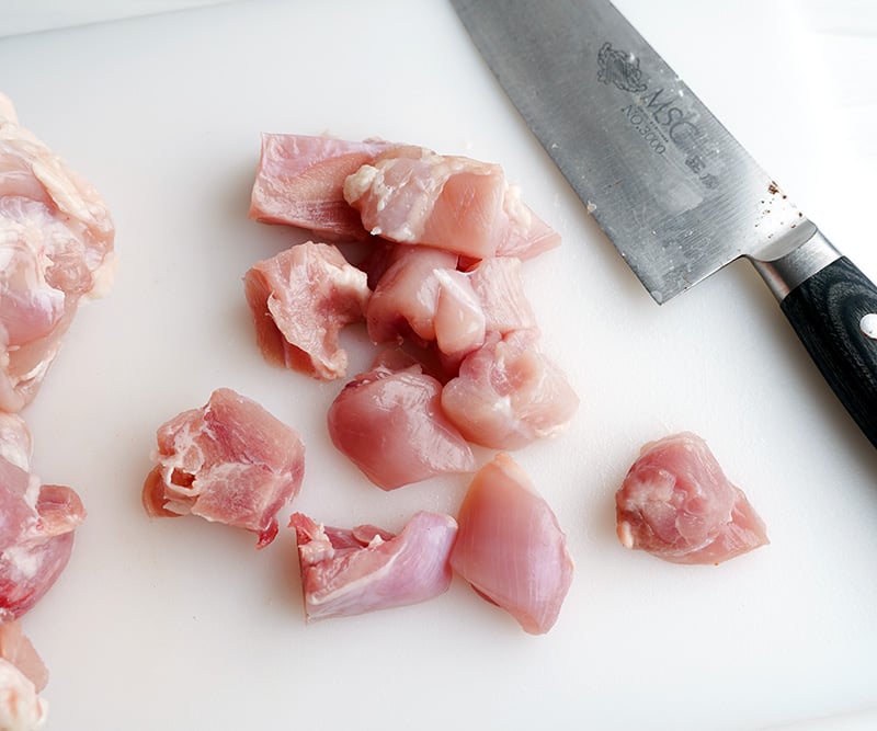 Chicken thighs cut for skewers
