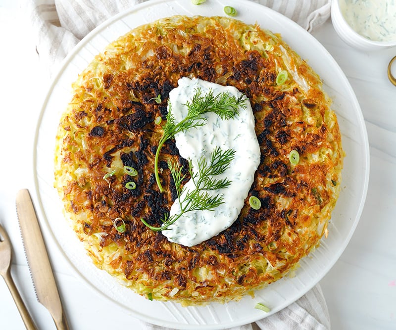 Cabbage pie cooked in a skillet