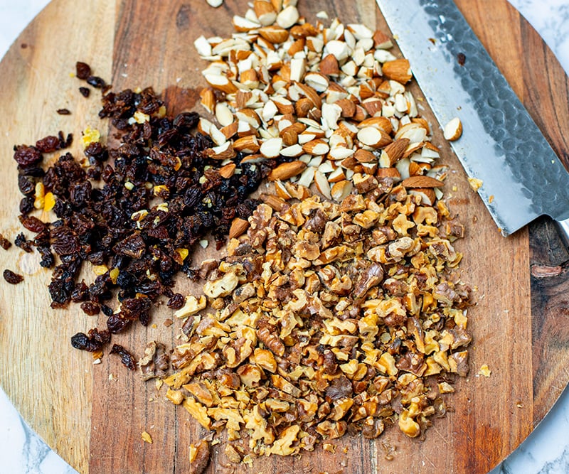 Chopped nuts and raisins for the salad